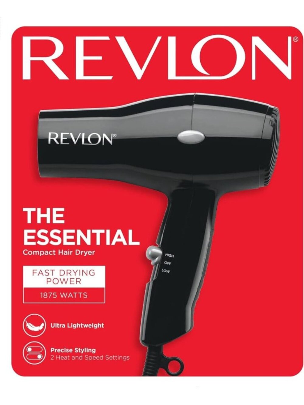 Revlon The Essential Blow Dryer Compact Travel Size 1875 Watts Ultra Lightweight